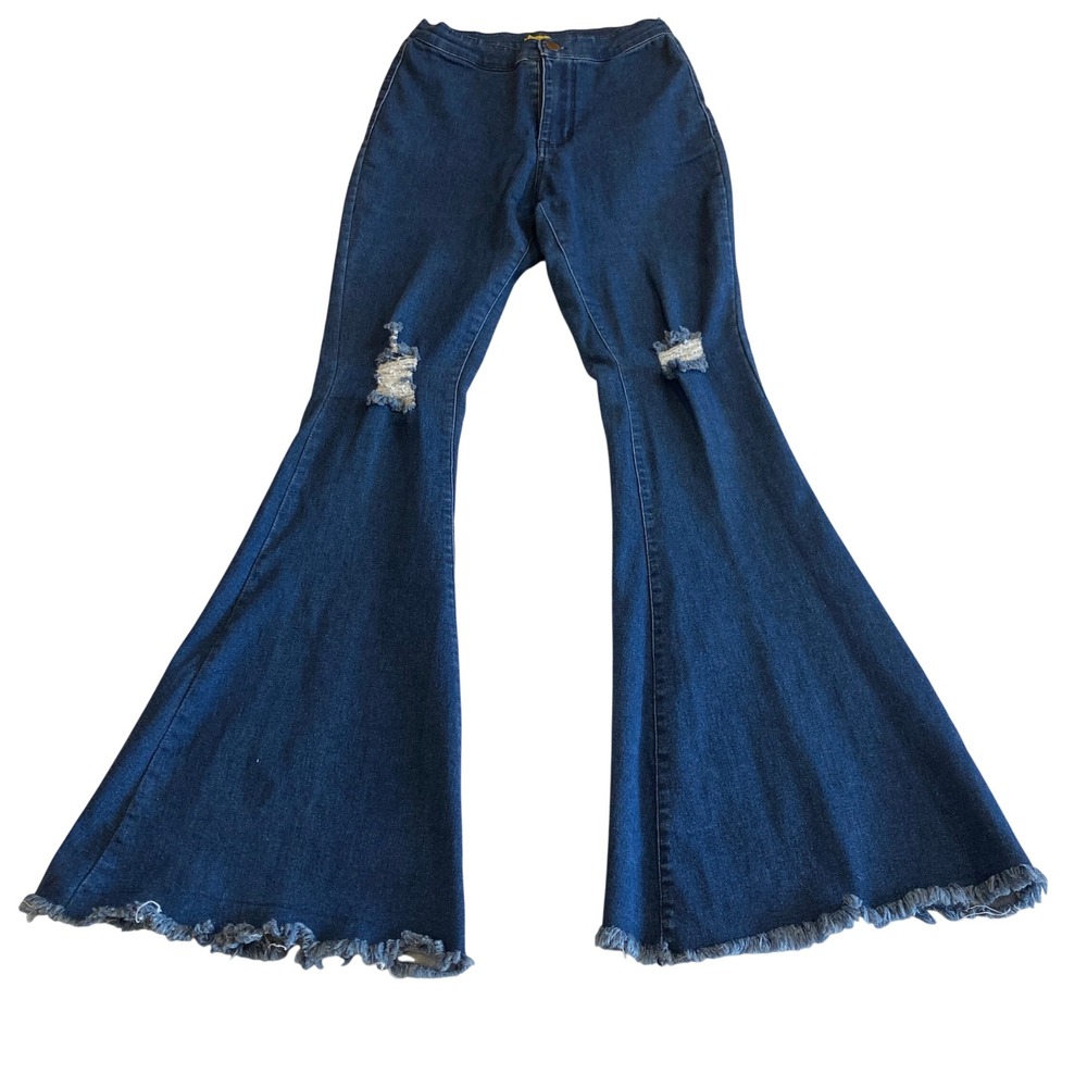 Daisy Jeans Womens Small 24x30 Dark Wash Distressed Bell Bottom Flare Y2K 70s
